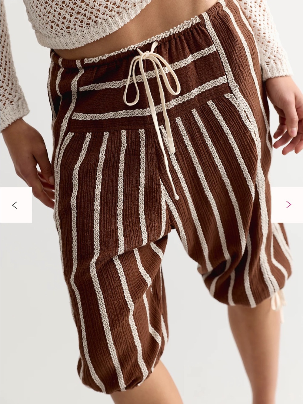 Free People Brown & Cream Striped Knit Capris